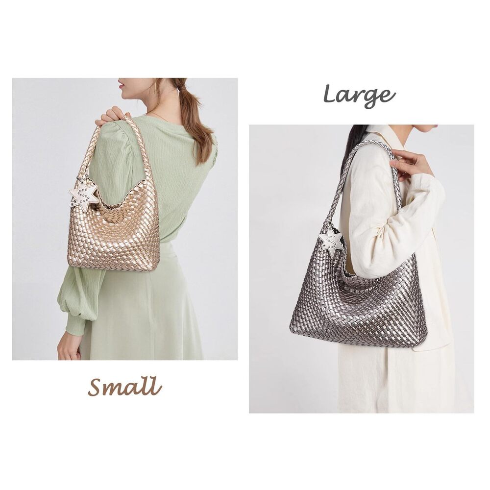 1128 Leather Woven Tote Bag, Vegan Leather Slouchy Hobo Bag , Large - Picture 7 of 7